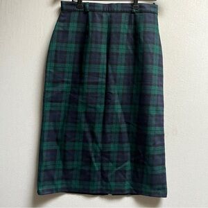 Golden Gate Pure New Wool Green and Black Plaid Pencil Midi Skirt Sz 30”